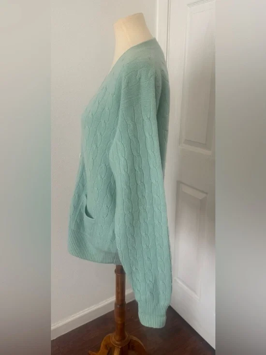 Vtg Polo Ralph Lauren Cashmere Cable Knit Cardigan Mint Green Size 40 Med READ - Picture 2 of 12